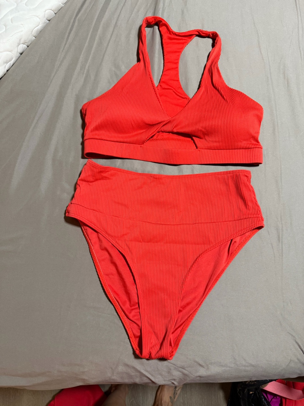 Baltic Born Red Ribbed Two-Piece High-Waist Bikini